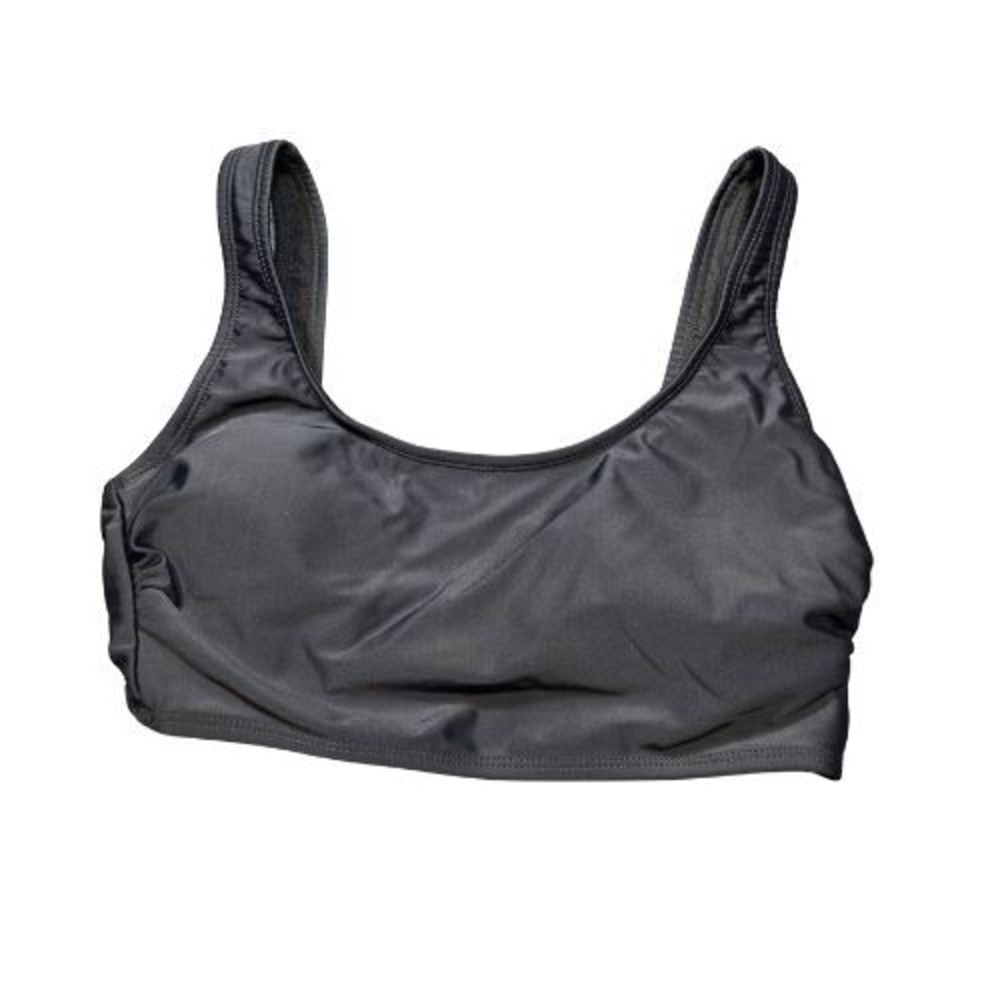 Womens Black Small Scoop Neck Bikini Top Wide Strap Solid Swimsuit Crop Top